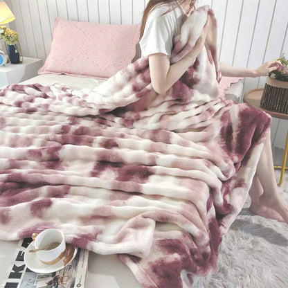 Gradient Bubble Fleece Throw Blanket Cozy Soft Plush Multipurpose Nap Blanket for Bedroom Sofa Faux Rabbit Fur Travel Blankets