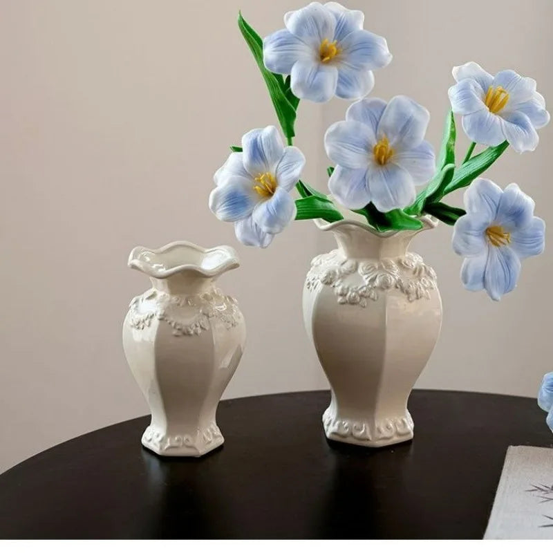 Vase en céramique moderne français Salon hydroponique Fleur Arrangeur Simple Vases en relief Ornement Ваза Для Цветов Décoration de chambre