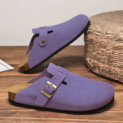 Men Suede Leather Cork Sandals Clogs Women CLosed Toe Slippers Slides Health Footbed For Dropshipping