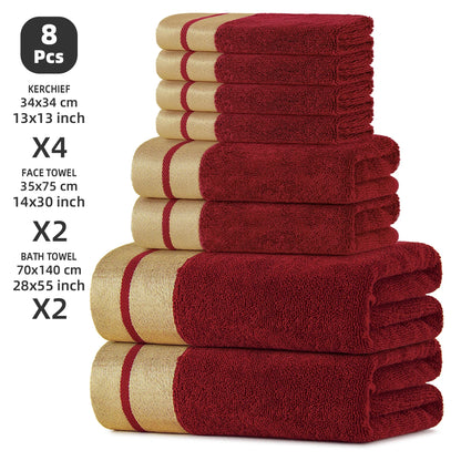 8-Piece Luxury Pure Cotton Bath Towel Set, 2 Bath Towels + 2 Face Towels