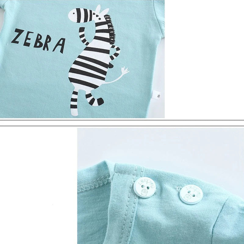 Zebra Print Tee & Striped Shorts 2-Piece Set