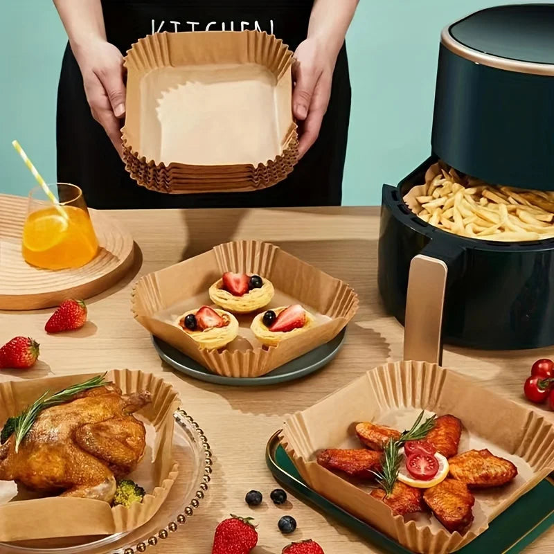50-Pack Non-Stick Air Fryer Liners for Baking & Microwave Ovens