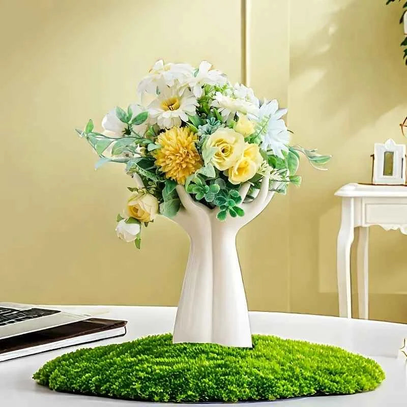 White Ceramic Handmade Vase - Exquisite Home Decor, Artistic Flower Arrangement Vase for Living Room or Tabletop Display