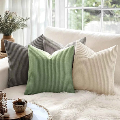 Soft Corduroy Striped Throw Pillow Case 45x45cm Boho Throw Pillow Covers for Sofa Bedroom Living Room Spring Home Decor Green