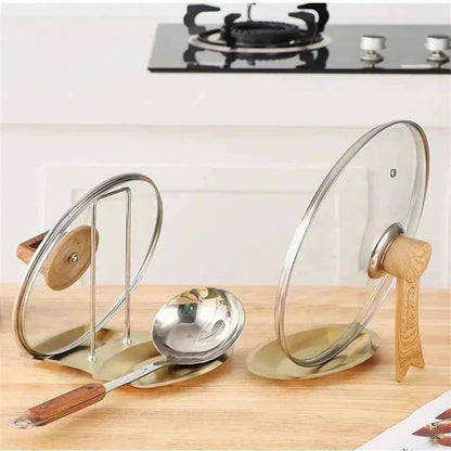 Stainless Steel Pan Pot Cover Stand Silver Color Soup Spoon Holder Drain Rack Stove Organizer Storage Kitchen Accessories
