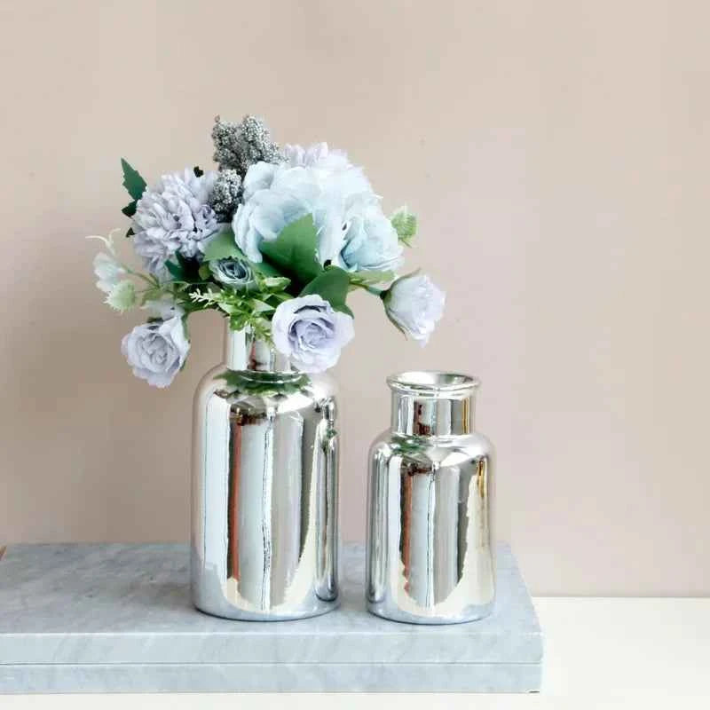 Simple European Style Gold Silver Bright Surface Ceramic Desktop Vase Flower Insert Nordic Style Home Decoration
