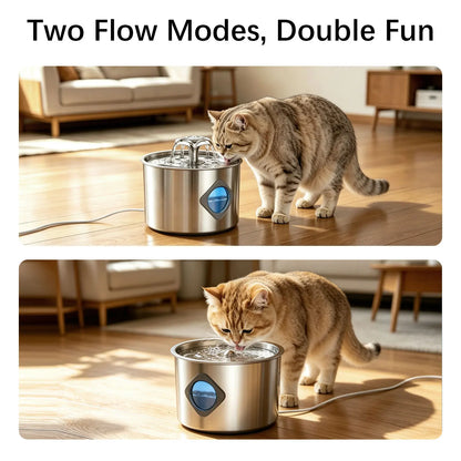 Stainless Steel Cat Water Fountain, 74oz, Quiet Pump