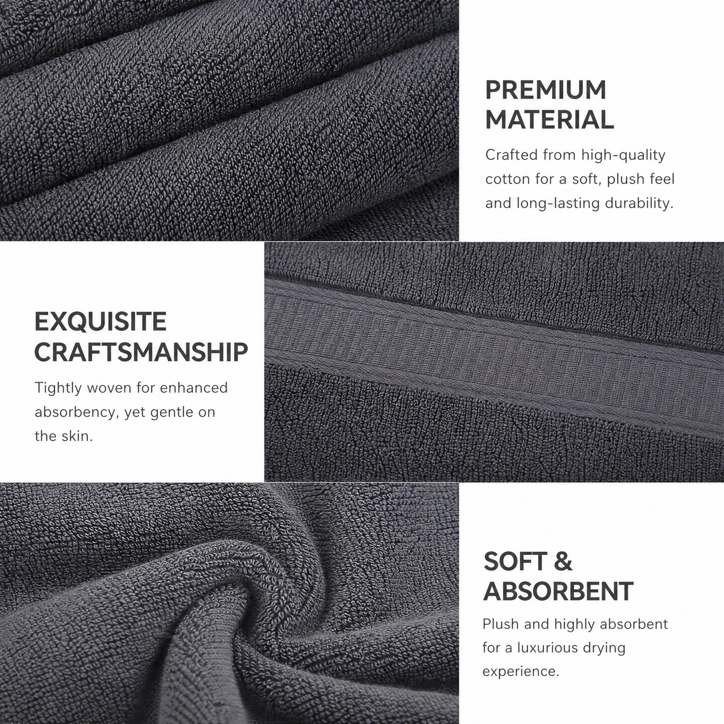 Towels 8 Piece Majestic Plush Luxury Towel Set, Cotton, Grey | Majestic - Bath Towel Set