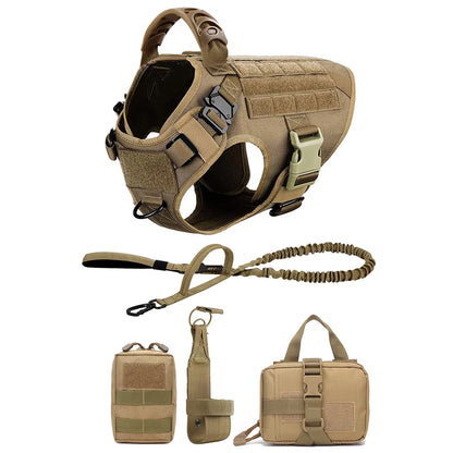 Tactical Dog Harness with Leash & Detachable Pouches