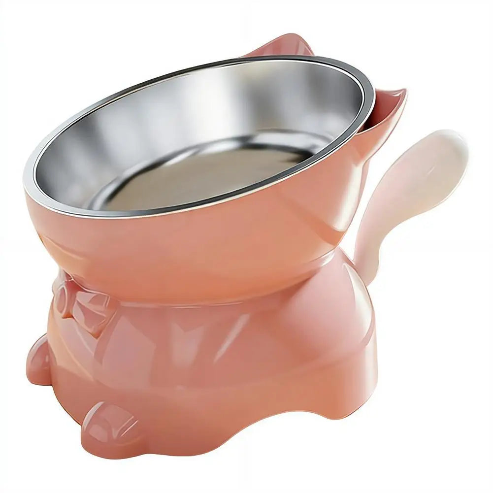 Elevated Stainless Steel Cat Bowl with Ear-Shaped Stand