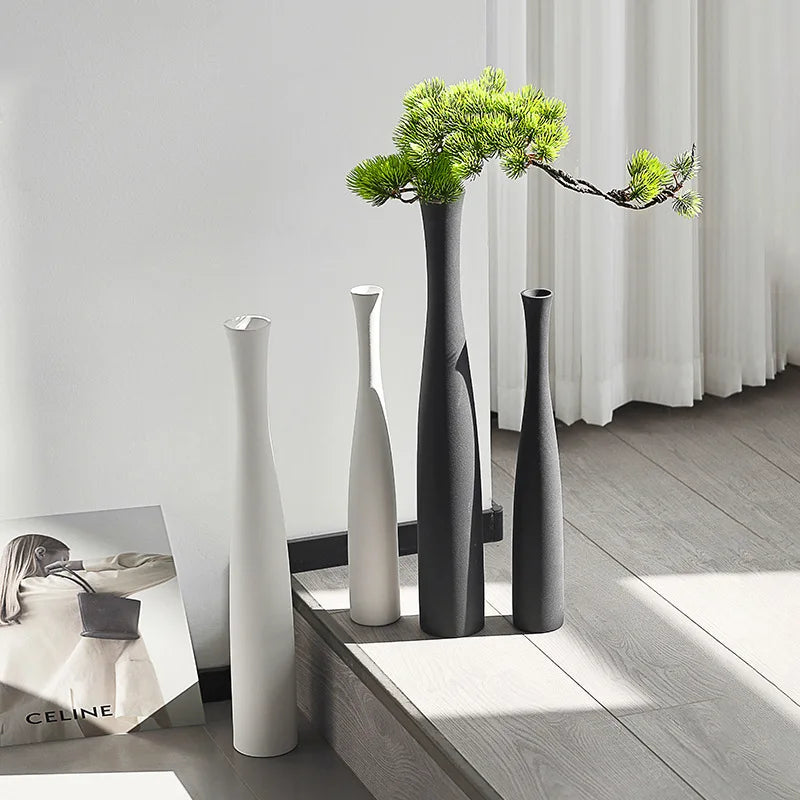 40cm Modern Ceramic Vase White Black Plants Ornaments Minimalist Vase for Living Room Home Office Party Decoration Flower Bottle