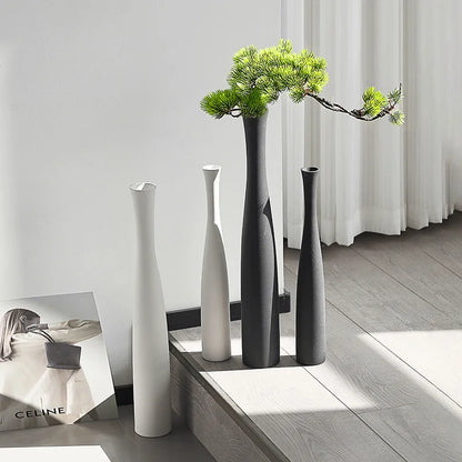 40cm Modern Ceramic Vase White Black Plants Ornaments Minimalist Vase for Living Room Home Office Party Decoration Flower Bottle