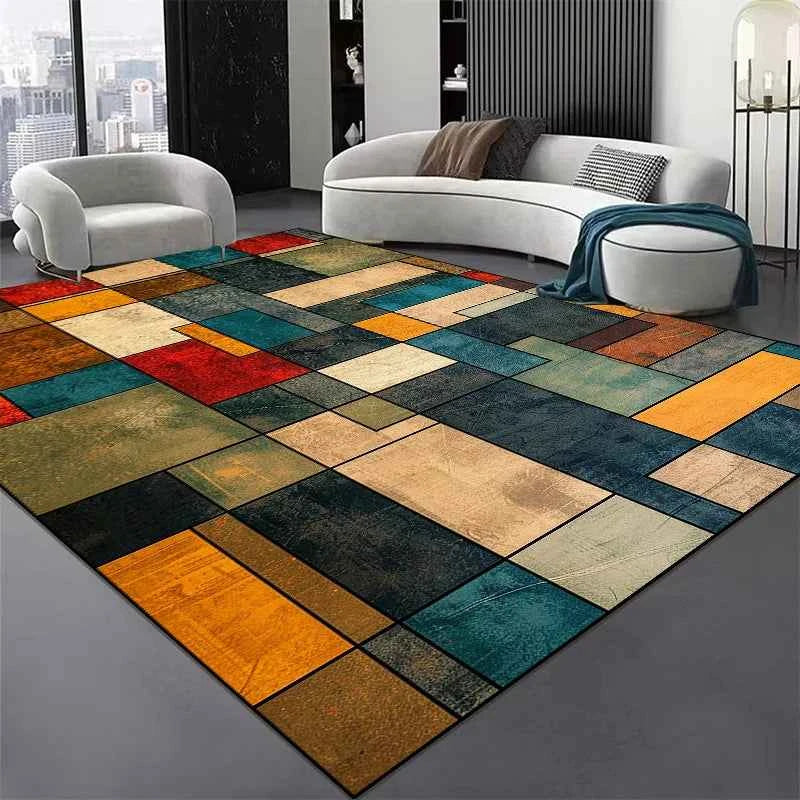Nordic Abstract Geometric Carpets for Living Room Plush Decoration Home Retro Non-slip Floor Mat Washable Bedroom Cloakroom Rugs