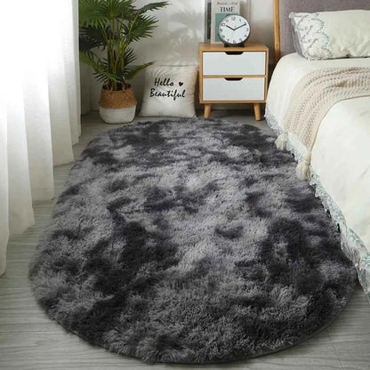 VIKAMA Nordic ins thickened long hair tie-dyed silk hair carpet Modern simple oval bedroom bed rug, living room sofa rug
