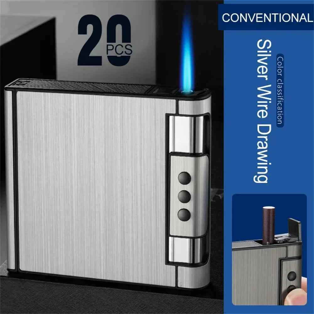 2 in 1 Automatic Cigarette Case with Lighter Compression Moisture Proof Inflatable Lighter Smoking Accessories Gadgets for Men