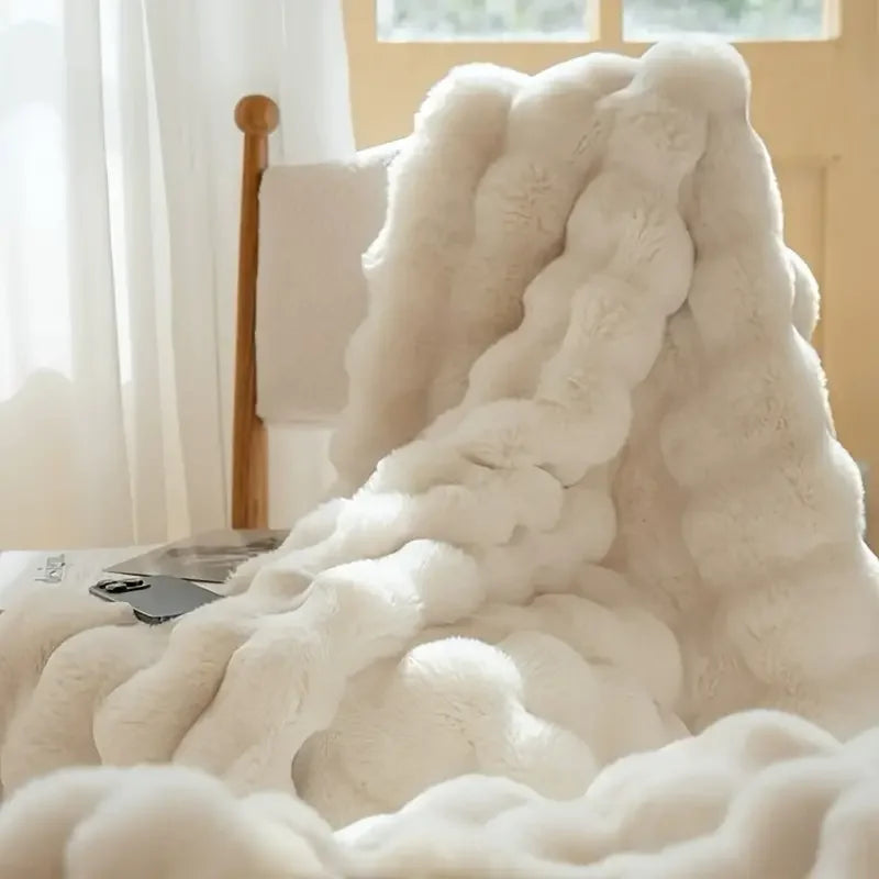 [Cozy|Faux Rabbit] Soft, Warm, 1pc Cozy Faux Rabbit Fleece Blanket | Throw for Bedroom, Guest Room, Living Room, Student Dormito