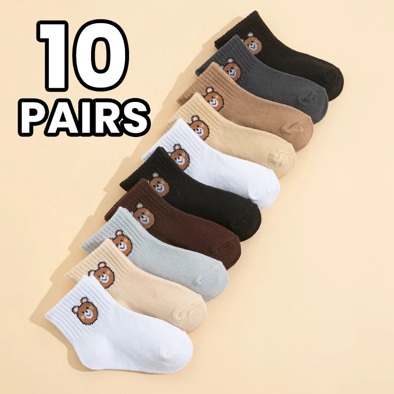 10-Pair Little Bear Print Elastic Mid-Calf Socks