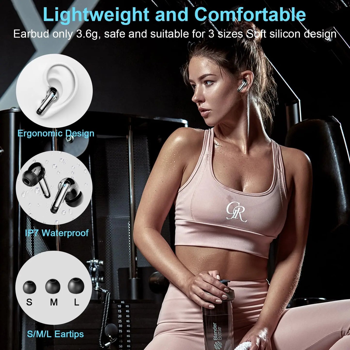 J56 Wireless Earbuds Bluetooth 5.3, Hi-Fi Stereo Bass, 48H Playtime with LED Display, IP7 Waterproof, Smart Touch Control, 13.2mm Driver, Lightweight in-Ear Headphones with Mic.