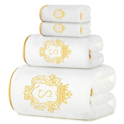 4-Piece Bath Towel Set, Gold-Edged S Solid Color Bath Towel
