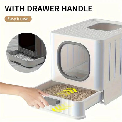 Enclosed Cat Litter Box with Pull Drawer & Scoop — Anti-Splash Kitten Training Toilet