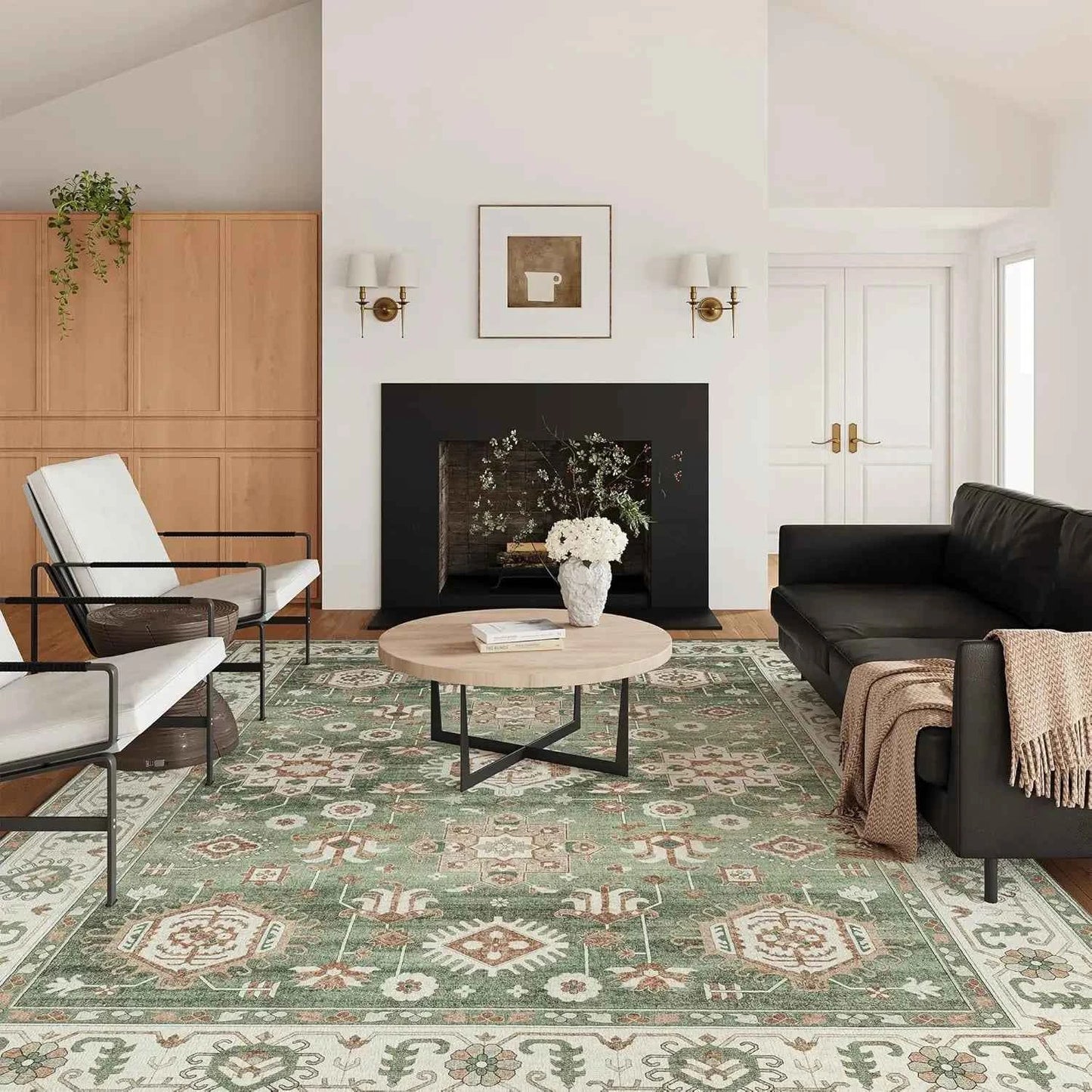 VIKAMA Washed Back Imitation Cashmere Carpet Green Home Area Carpet Living Room Soft Non-Slip Vintage Bedroom Floor Mat