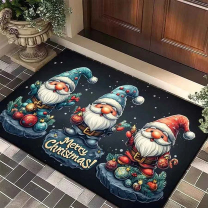 Merry Christmas Door Mat Printed Decoration Flannel Carpet Mat Door Mat Absorbent Foot Mat Small Foot Mat Machine Washable Decor