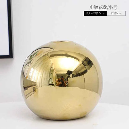 European Electroplated Gold Ball Ceramic Vase Ornament Hydroponic Flower Vase Flower Arrangement Plant Table Living Room Decor