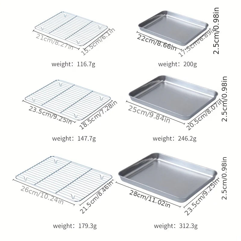 304 Stainless Steel Fruit Cake BBQ Tray Removable Cooling Rack Nonstick Barbecue Tray Square Baking Plate Kitchen Baking Tray