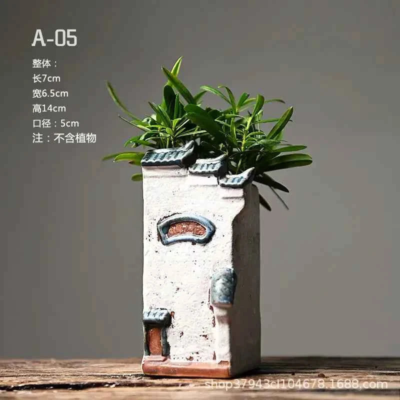 Courtyard Modelling Ceramic Flower Pots Huizhou Architectural Bamboos Pot Planting Pots Fish Tank Aquascape Ornament Decorations