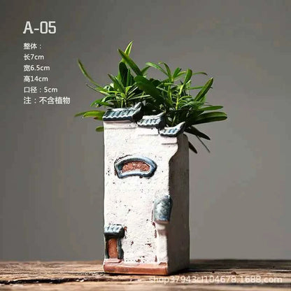 Courtyard Modelling Ceramic Flower Pots Huizhou Architectural Bamboos Pot Planting Pots Fish Tank Aquascape Ornament Decorations