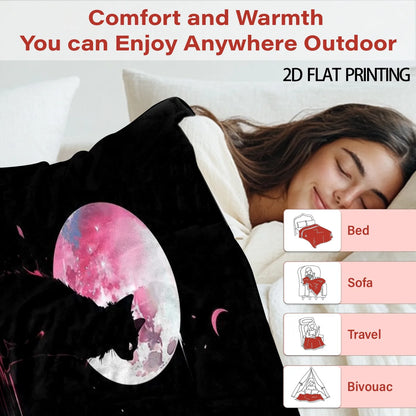 Black Cat Lunar Eclipse Flannel Blanket, All Season