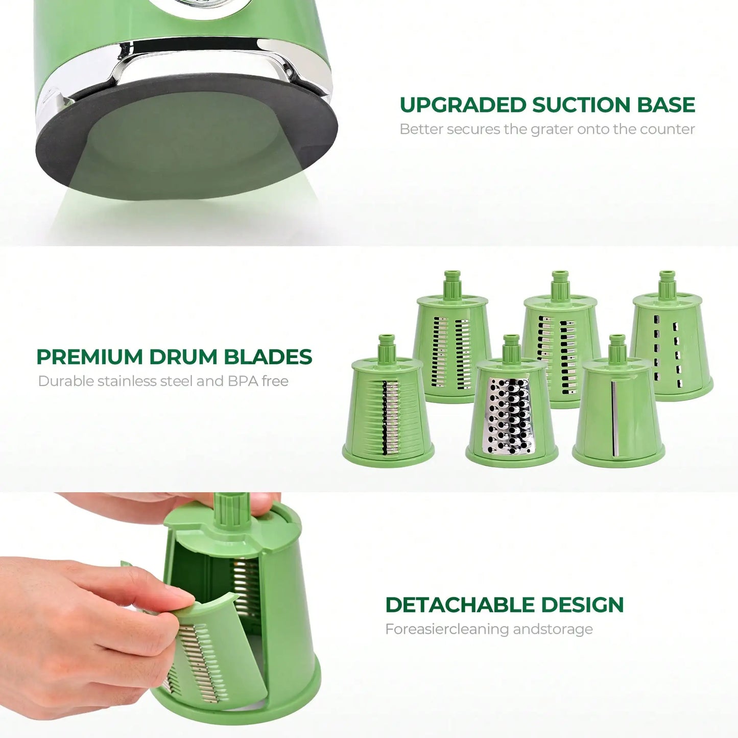 Rotary Cheese Grater with 6 Interchangeable Blades and Suction Base