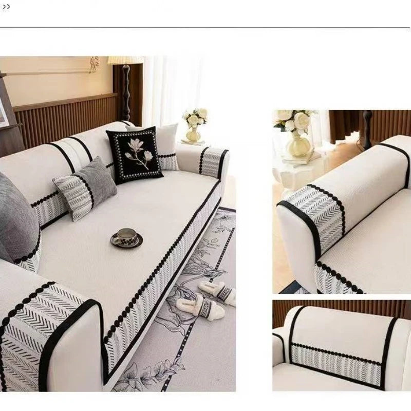 Chenille Sofa Cover, Non-Slip, Contrast Hem