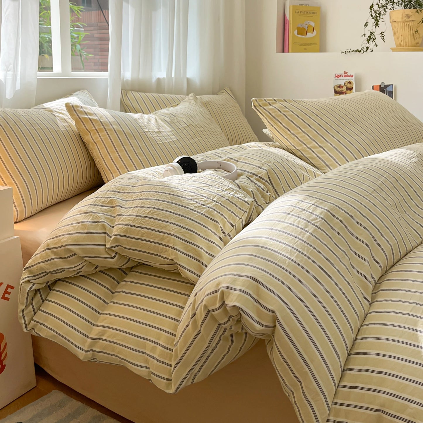 3/4 Pcs Blue Checkered Bedding Set Simple Style Soft Skin Friendly Duvet Cover Flat Sheet and Pillowcases Single Double Bed Sets