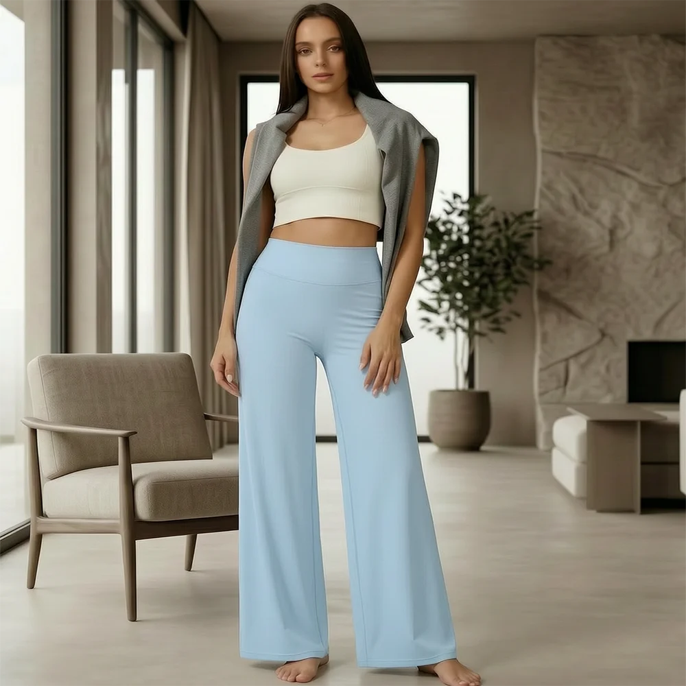 Women's High Waist Straight Leg Yoga Pants — Naked Feel Butt Lifting Ice Silk Trousers