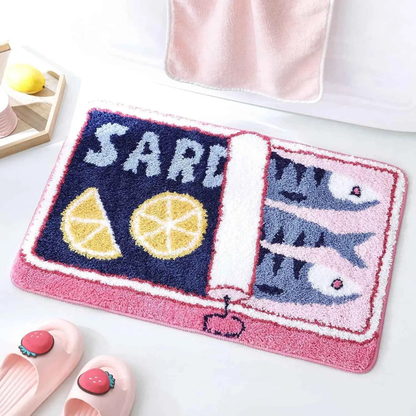 VIKAMA Cartoon Sardine Floor Mat, Soft and Non-slip, Kitchen and Bathroom Mat, Sofa and Bedroom Carpet, Home Decoration