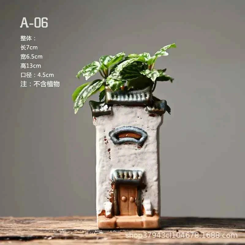 Courtyard Modelling Ceramic Flower Pots Huizhou Architectural Bamboos Pot Planting Pots Fish Tank Aquascape Ornament Decorations