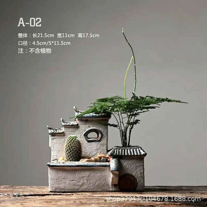 Courtyard Modelling Ceramic Flower Pots Huizhou Architectural Bamboos Pot Planting Pots Fish Tank Aquascape Ornament Decorations