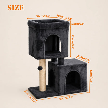 30-Inch Cat Tree with Condos & Sisal Scratching Post