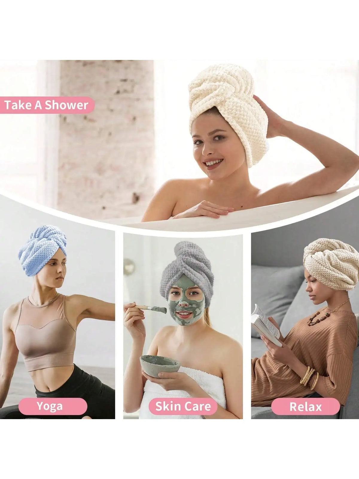 Solid color hair towel Textured dry hair cap 9.8 "X 25.5" absorbent hair