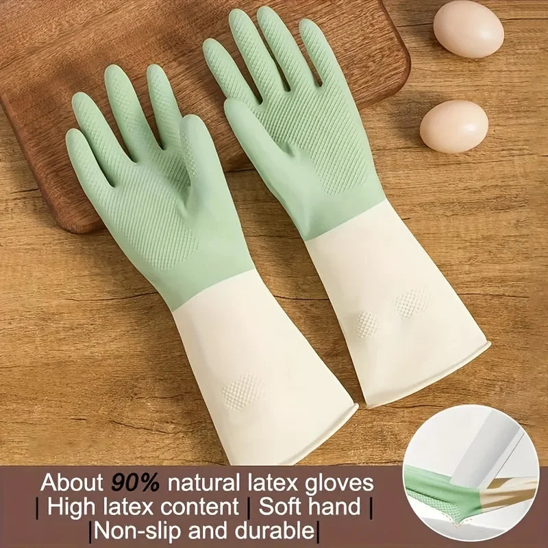 Two-color Dishwashing Gloves Kitchen Oil-proof Durable Wear-resistant Waterproof Rubber Gloves Household Dishes Cleaning Gloves