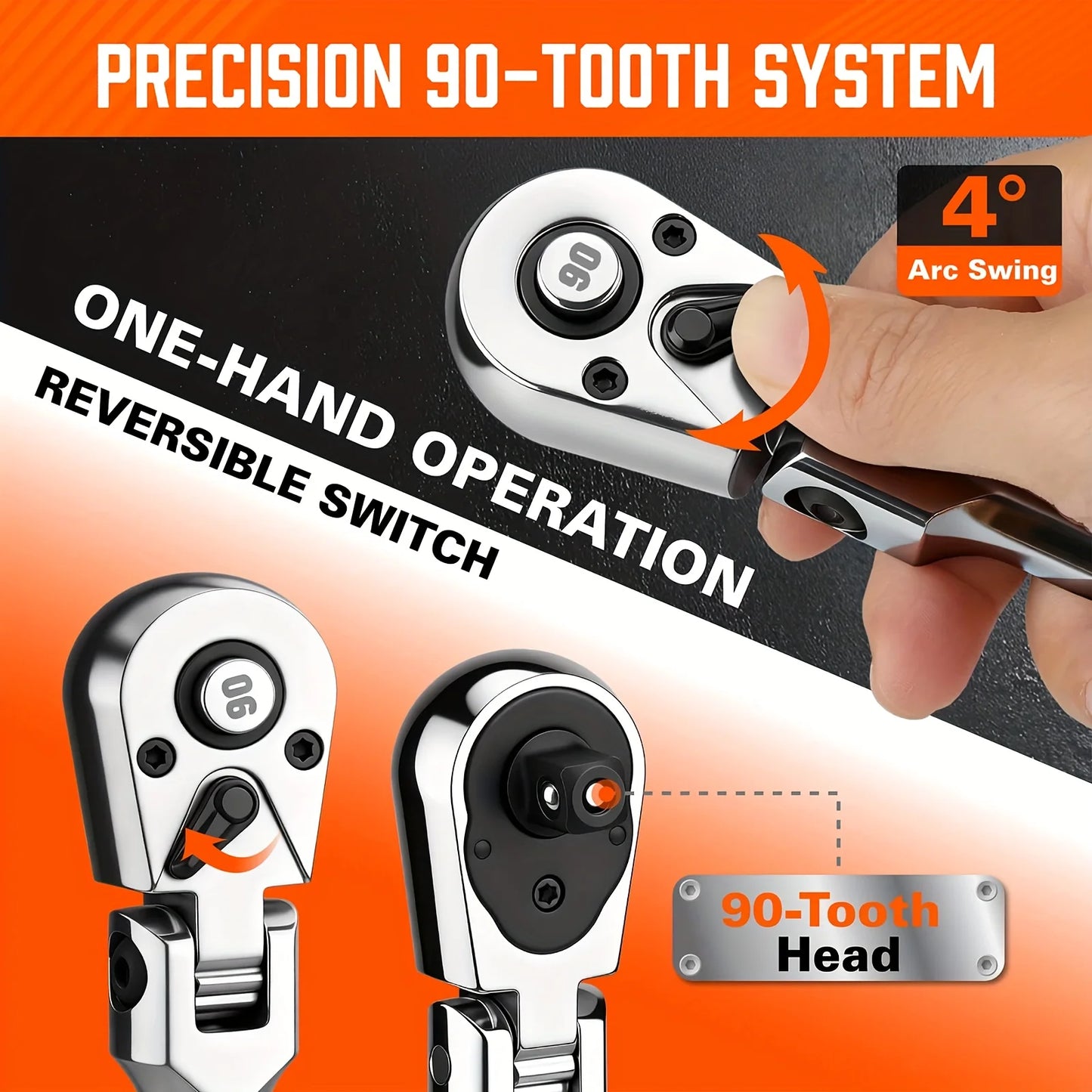 6pcs/3pcs Twist Head Ratchet Set, 1/4", 3/8", 1/2" Drive, Twist Head Ratchet Wrench with Extension Bar, 72 Teeth, 180 °   Adjustable, Quick Release, Flexible Ratchet Handle with EVA Foam.