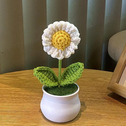 DIY Handwoven Mini Potted Flower Rose Office Desktop Ornamental Potted Plants Woolen Thread Finished Product Home Decoration