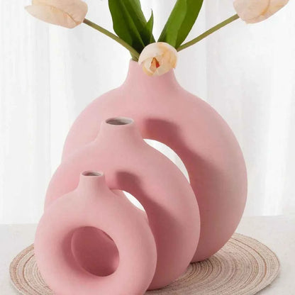 1PC-Elegant Ceramic Frosted Circular Donut Vase - Modern Minimalist Decor, Perfect for Flower Arrangement and Home Decoration