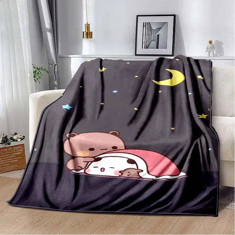 HD Cartoon Printed Bear Dad Blanket Cute Cloth Dudu Series Children's Warm Flannel Soft and Comfortable Home Bed Warm Gift
