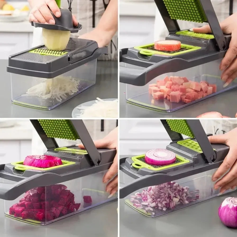 Multifunctional Vegetable Chopper and Food Slicer, 14-in-1 with Handle and Grater Set