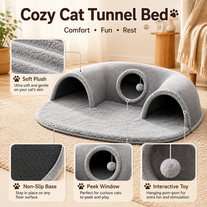 U-Shaped Cat Tunnel Bed, Detachable & Washable