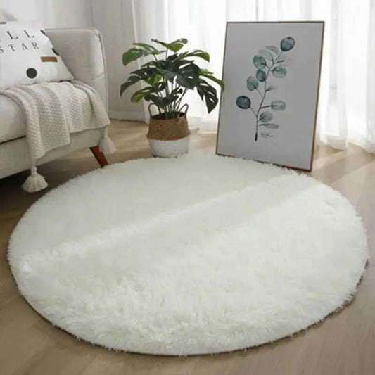 VIKAMA Ins White Round Carpet, Furry Floor Mat, Living Room, Home Blanket, Bedroom, Indoor Room, Plush Home Decoration Carpet