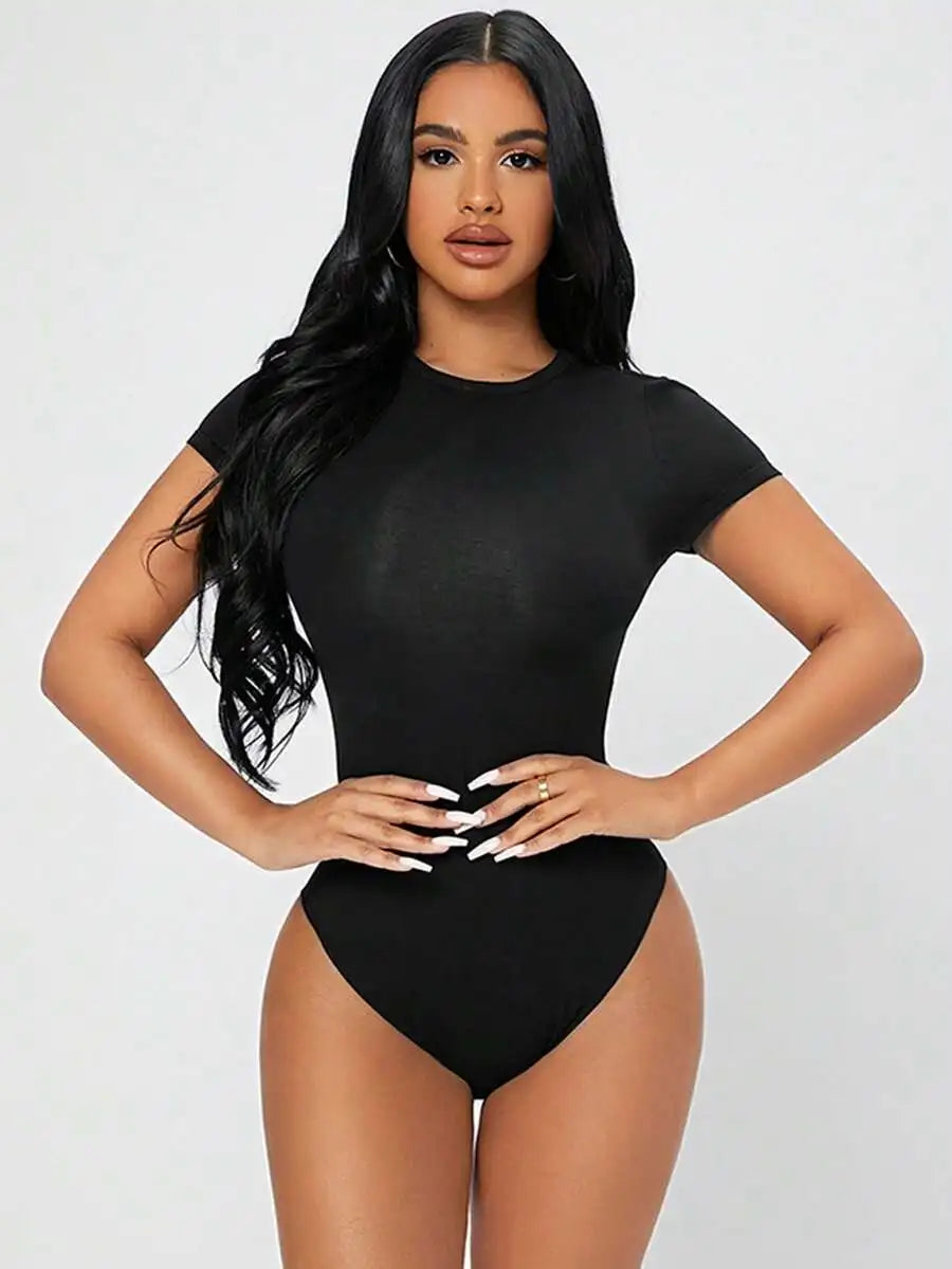 Petite Bodycon Bodysuit for Women — Slim Fit Short Sleeve