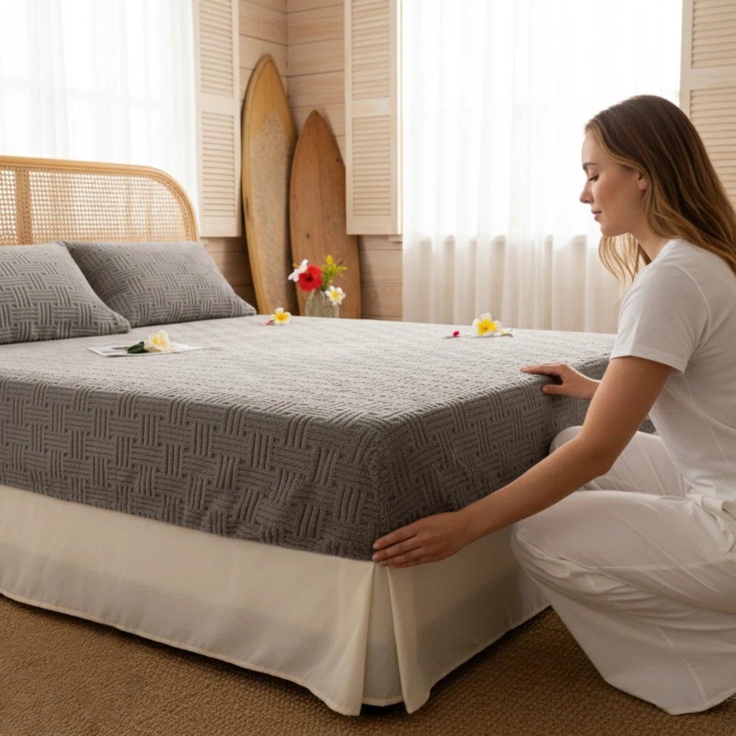 Waffle Cross Stripe Fitted Sheet, Deep Pocket, Soft